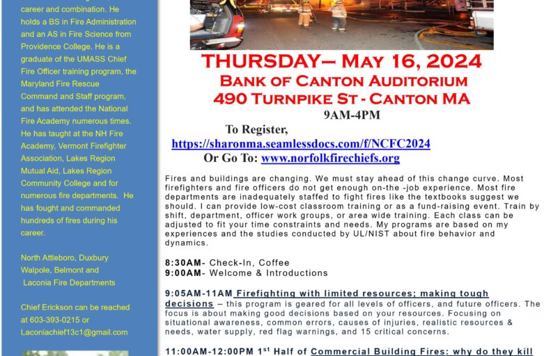 Norfolk County Chiefs Host Free Professional Development Seminar May 16